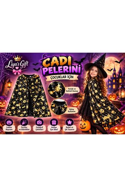 Liya's Gift Hallowen Cadı Kostüm Pelerin 60 Cm