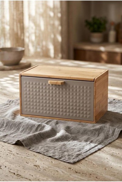 Atbyhome Çift Açılır Kapaklı Doğal Bambu Ekmek Kutusu 35.5x23.5x21 cm - Mat M...