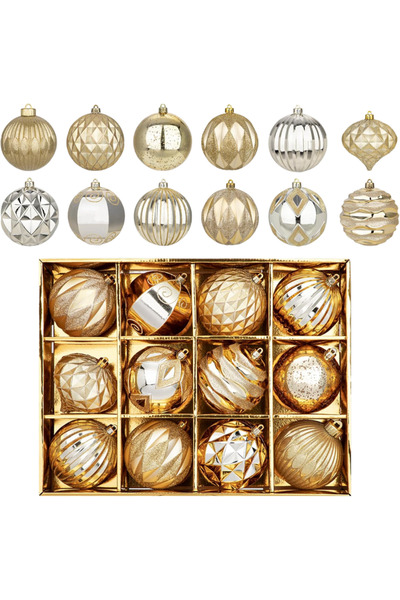 OtherMax Globuri de Crăciun Ornamente Festive Decorative Elegante Aurii 12 Bu...