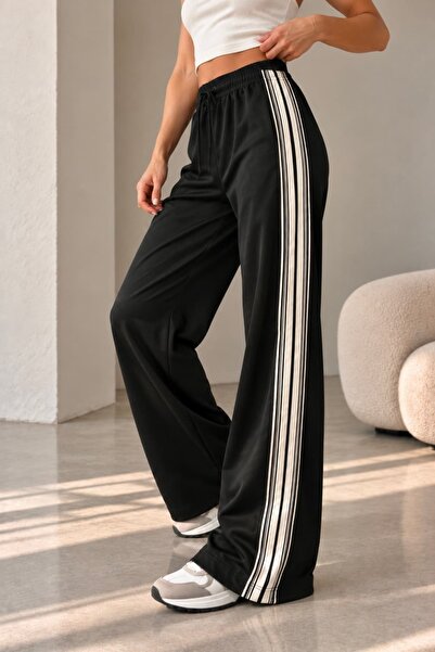bb butik basic Women's Side Striped Wide Leg Sweatpants High Waist My3535