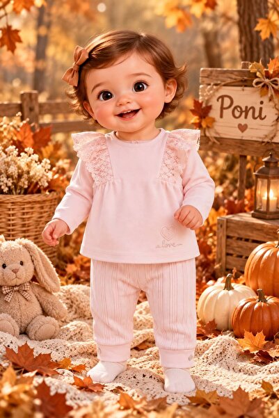 Caramell Baby Girl 100% Cotton 2-Piece Set – Long Sleeve Top with Ruffle Deta...