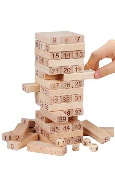 Neler Geldi Neler Balance Game Jenga Large Size 51 Pieces Educational Intelligence Game Numbered Jenga Game Kids Wooden Toy