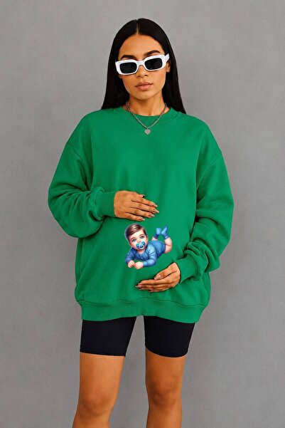 HELLO ROMA 3 Yarn Combed Cotton Retired Baby Printed Pregnant Sweatshirt Jw3