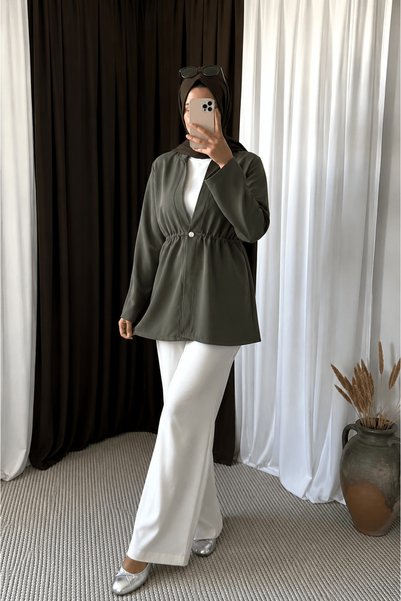 Hepsi Moda Dabıl Kimono with Additional Buttons and Elastic Waist - 5846 - Khaki