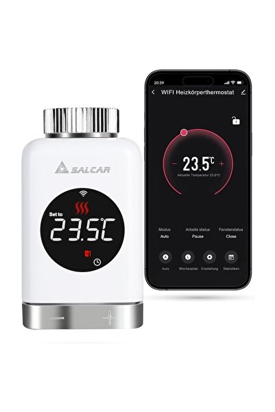 SALCAR TRV801W Έξυπνος Θερμοστάτης Καλοριφέρ, LCD, WiFi, συμβατό με Alexa και...