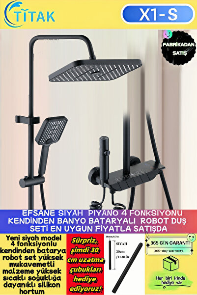 TİTAK HAYATIN KOLAY YANI Siyah Piano 5 Fonksiyonlu Kendinden Banyo Bataryalı ...