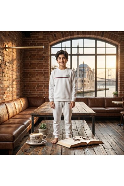 %100 PAMUKLU BİSİKLET YAKA İÇİ YUMUŞAK POLAR SWEATSHIRT ERKEK ÇOCUK BEYAZ 9-13 YAŞ