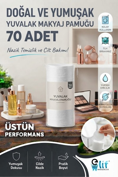 Elif mağazacılık 70 adet Makyaj Temizleme Pamuğu Pedi Pamuk