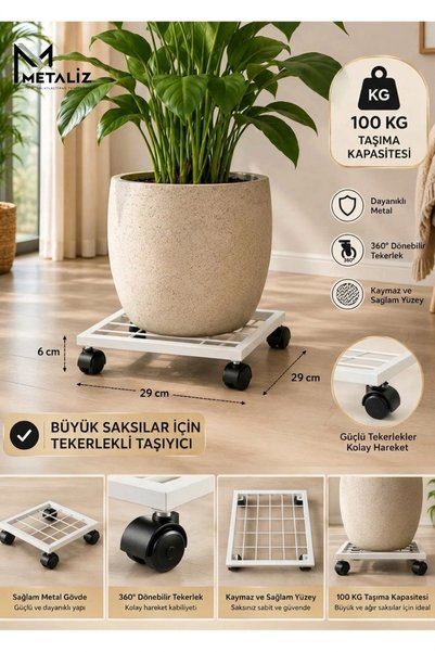 METALİZ YENİLİKÇİ TASARIMLAR Metal Tekerlekli Çok Amaçlı Taşıma Standı Çiçek,...