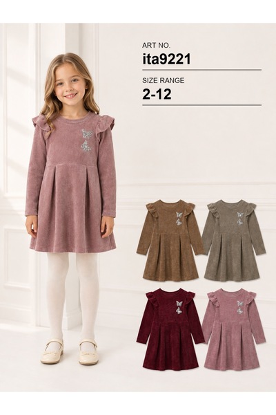 SETTY KOOP Girls’ Long-Sleeve Dress with Ruffle Shoulders