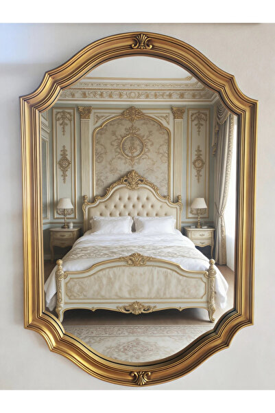 Mobatelier Oglindă decorativă de perete, ramă aurie antichizată, 60x90 cm