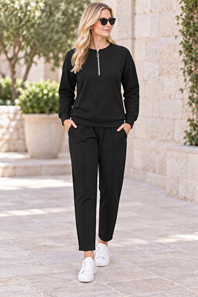 citystyle طقم نسائي مكون من سويت شيرت ناعم الملمس بأكمام طويلة ونصف سحاب وبنط...