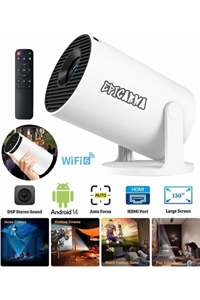 EpicArma Smart Mini Projector with Android 14, Portable Projector with 4K Support, 180° Rotation, Wi-Fi 6 & BT 5.4, Auto Keystone, Screen Mirroring, Built-in Speaker|| White Color