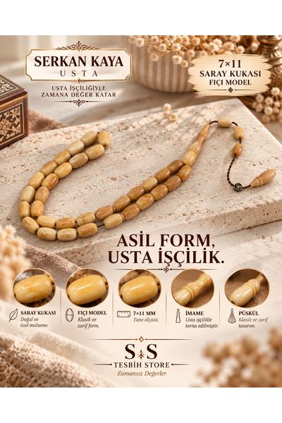 7x11 mm Saray Kukası Fıçı Model Usta İşçiliği Tesbih