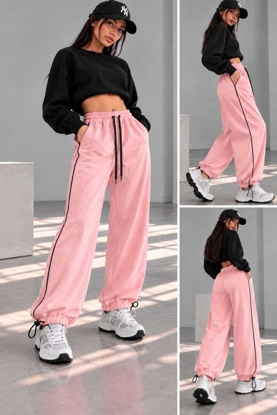 SEFUR Pantaloni de trening largi Y2K cu detalii cu dungi