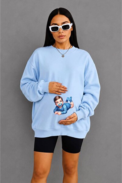 BENROMA 3 Yarn Combed Cotton Retired Baby Printed Pregnant Sweatshirt Jw3