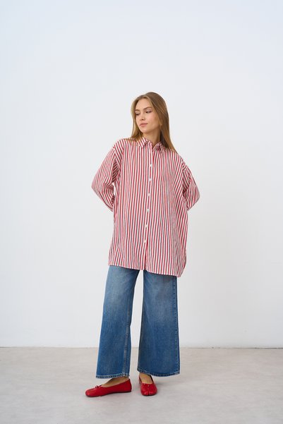 LOCCO Women's Contrast Striped Shirt Red-White