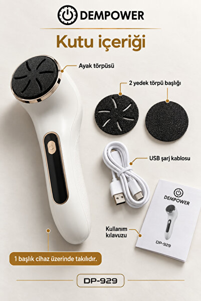 DEMPOWER Elektrikli Ayak Törpüsü USB Şarjlı 3 Başlıklı Ekranlı Kablosuz Taşınabilir Topuk Bakım Cihazı Beyaz