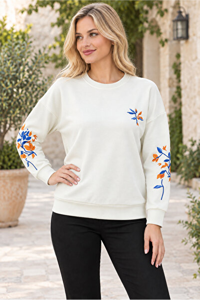 citystyle Women's Crew Neck Long Sleeve Off Shoulder Leaf Pattern Motif Soft ...