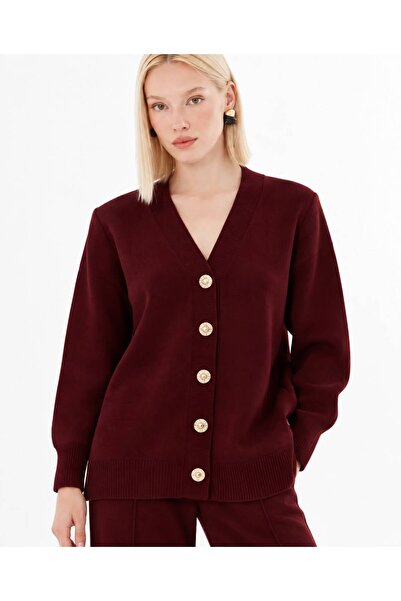 Selay Accessory Women's Brown Cotton Oversize Knitwear Cardigan Pants Two-Pie...