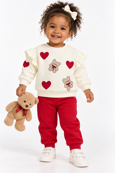 tinytrends Baby Girl Şardonlu Sweatshirt and Sweatpants Top and Bottom Set