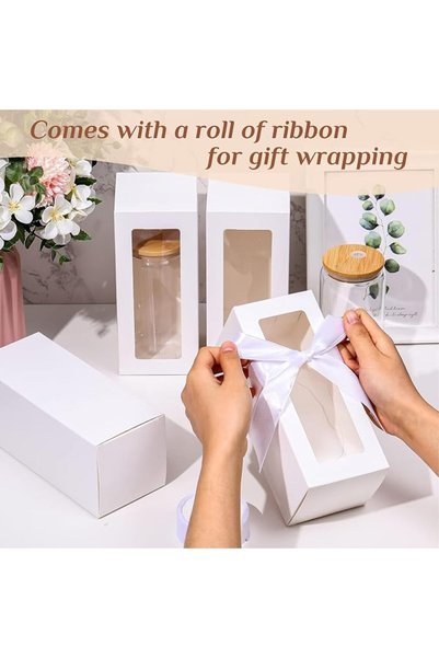 KASTWAVE 10 Pcs Tumbler Gift Box with Ribbon for Sublimation Glass Exhibition Boxes Transparent for 12oz 16oz