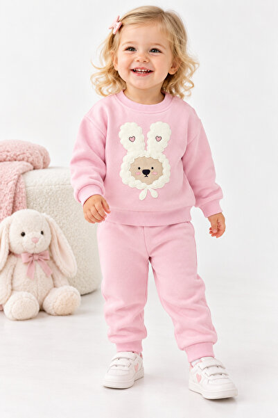 tinytrends Baby Girl Şardonlu Sweatshirt and Sweatpants Top and Bottom Set