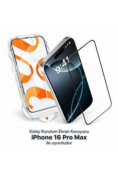 KVK PRİVACY iPhone 16 Pro Max Uyumlu 5D Platinum Tam Kaplayan Siyah Çerçeveli...