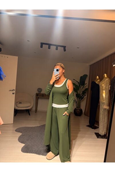 ruyaguneyboutique Pamuklu Çift Atletli Haki Takım