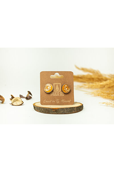 Piner Cercei handmade din lemn, model gogoasa, nuante naturale