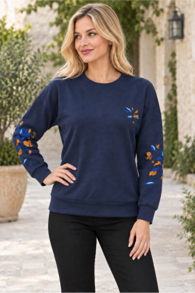 citystyle Women's Crew Neck Long Sleeve Off Shoulder Leaf Pattern Motif Soft ...