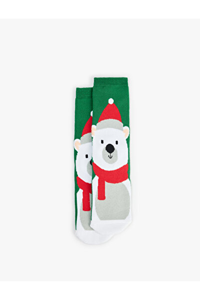 Koton Christmas Themed Teddy Bear Patterned Socks