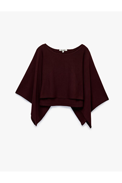 Koton Triko Panço Pelerin Kazak Kayık Yaka 3/4 Yarasa Kol Crop