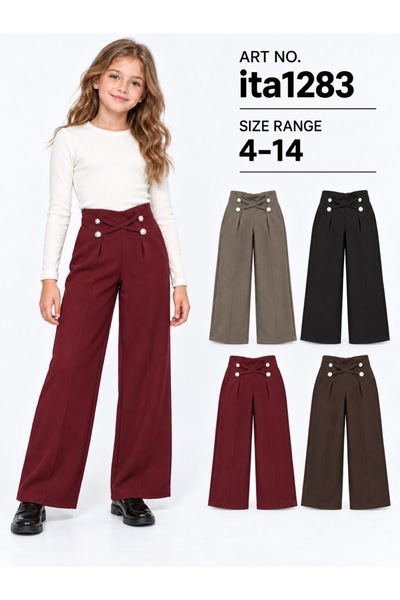 SETTY KOOP Girls’ Wide-Leg Trousers with Button Detail