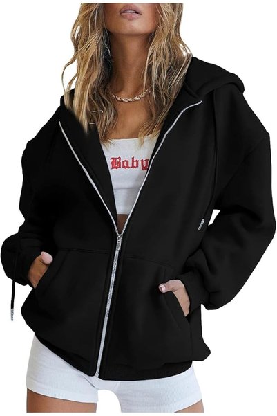 GENERAL AUTOMET Womens Black Hoodies Sweatshirt 2023 Fall Outfit Zip up Overs...