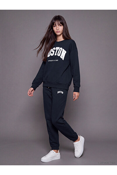 LC Waikiki Two Mt Shop Quality Xside Navy Blue Embroidered Women's Jogger Swe...