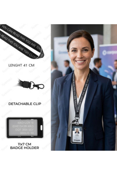 SyaMAG Snur negru cu ecuson, pentru legitimatie 11x7 cm, cu clips detasabil, lungime snur 41 cm