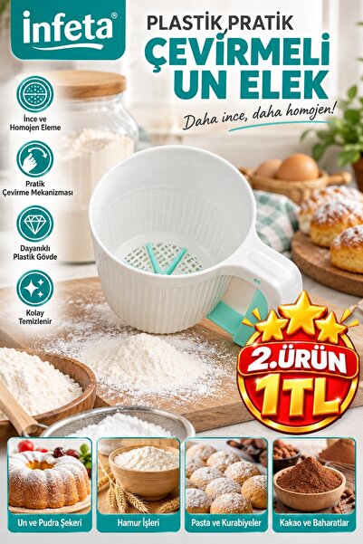 İnfeta Plastic Practical Rotating Flour Sieve with Handle Flour Sifting Appar...