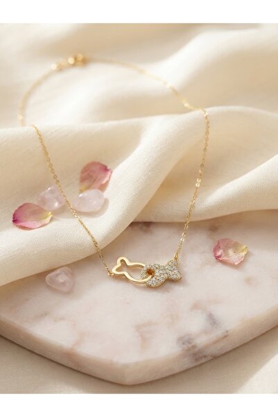 Peach Jewelry Peach Jewerly Κολιέ Από Ασήμι 925 Ψαράκια Με Ζιργκόν Επιχρυσωμέ...