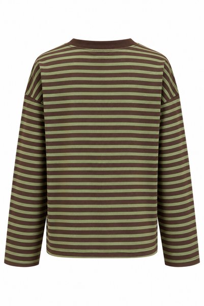 Mixray 2265 Women's Striped Crew Neck Oversize T-Shirt Pistachio Green