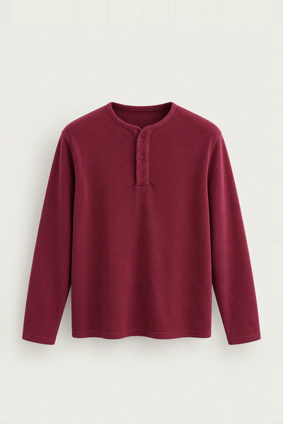 no7man Kiearan - Claret Red - Buttoned Collar - Long Sleeve Men's T-Shirt