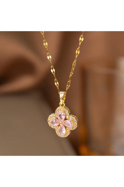 Peach Jewelry Peach Jewerly Μενταγιόν Σταυρός Από Χάλυβα Τιτανίου Με Ζιργκόν Ροζ