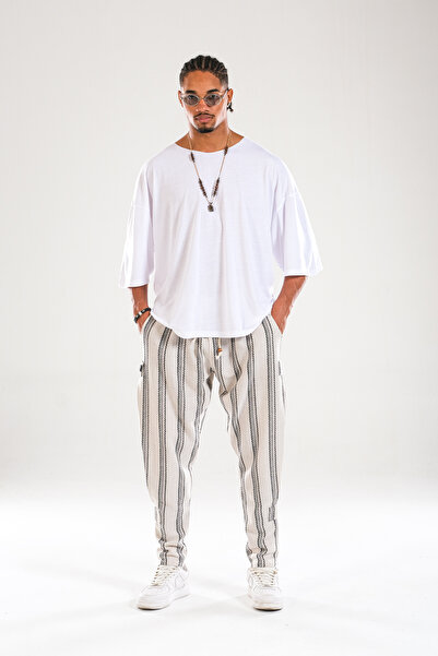 COCOPELLI Pantaloni Hazar cu detaliu cu dungi COC1459