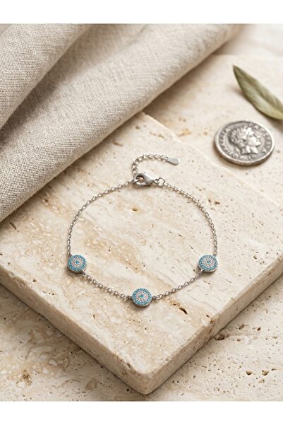 Peach Jewelry Peach Jewerly Βραχιόλι Από Ασήμι 925 Με Γαλάζια Ματάκια Ασημί