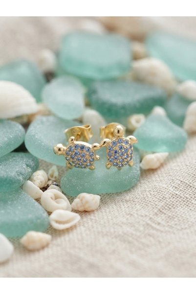 Peach Jewelry Peach Jewerly Σκουλαρίκια Από Ασήμι 925 Χελωνάκι Με Μπλε Ζιργκό...