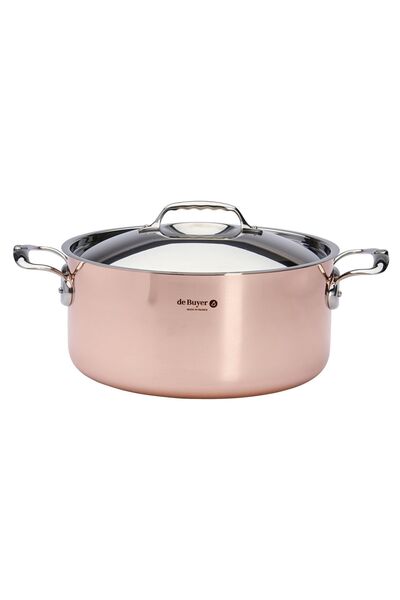 De Buyer Cooking pot with lid, 28cm/8L, copper - stainless steel, "Inocuivre" -