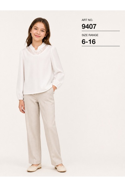 SETTY KOOP Girls’ White Blouse with Lace-Detail Neckline