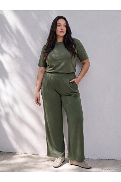 LC Waikiki Two Mt Shop Quality Lcw Curve Khaki Interlock Plain Loose & Baggy ...