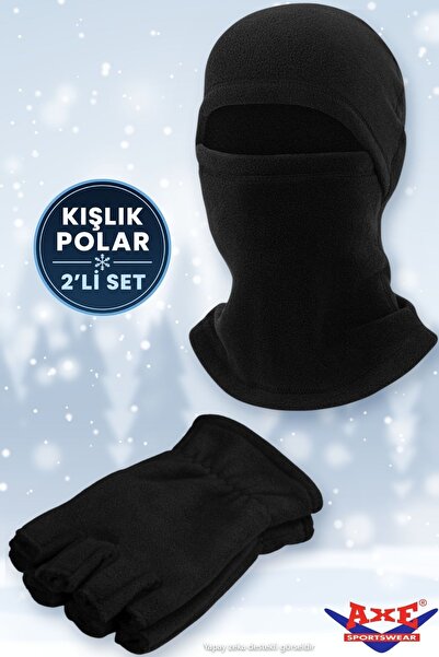 AXE SPORTSWEAR Zimski set od crnog flisa: 2 balaclave + rukavice bez prstiju ...