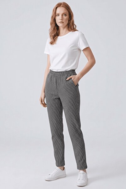 hadiora Women's Black and White Elastic Waist High Waist Gingham Pocket Fabri...